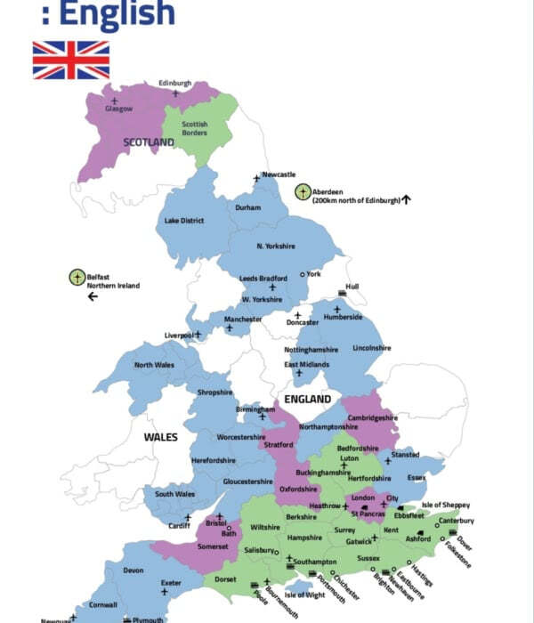 mappa delle mete inglesi per l'immersione linguistica